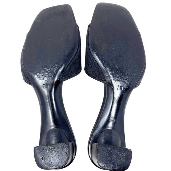 Gucci GG Logo Monogram Supreme Canvas Leather Black Heels Sandals Slides US 7‎ - Picture 9 of 11